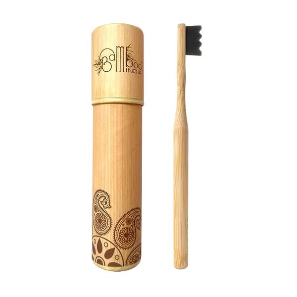 Bamboo Toothbrush Charcoal - Super Soft Nano Bristles - Round Handle